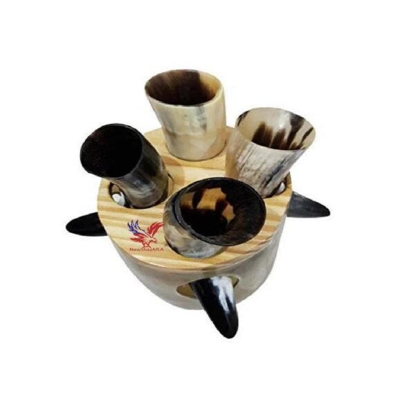 Viking Drinking Small Horn 4 Cup With Family Pack, Stand & Groomsmen Gift